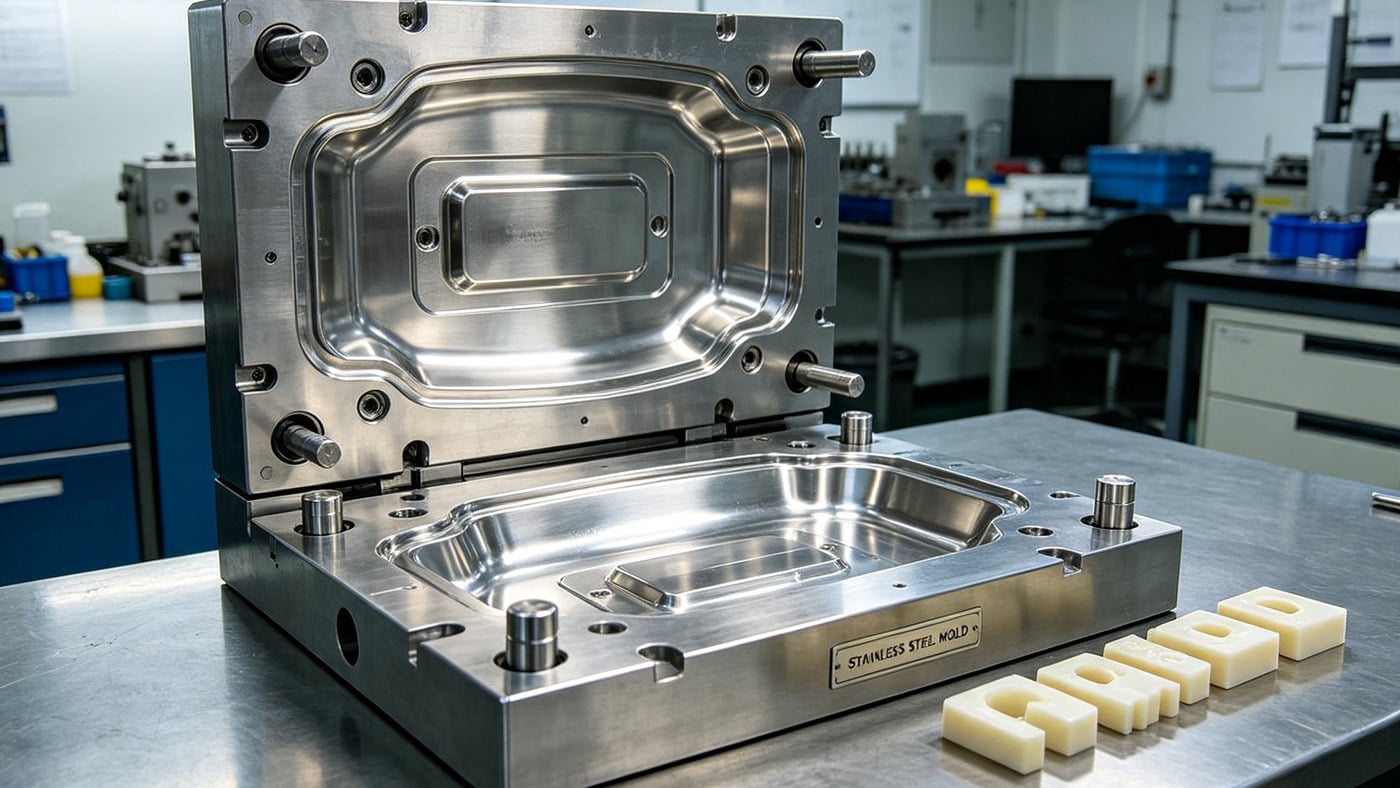 A high-polish stainless steel injection mold for corrosive materials