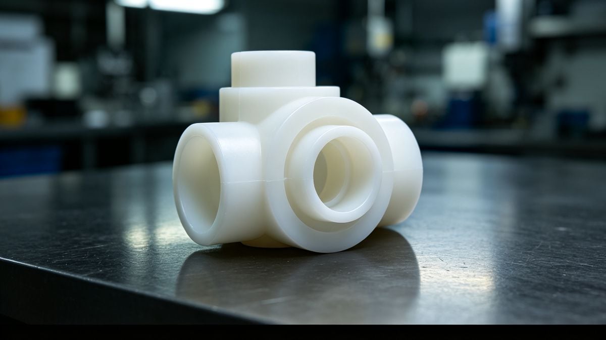 Custom PTFE injection molded valve seat showing non-stick surface texture by Ideal Pro Custom PTFE injection molded valve seat showing non-stick surface texture by Ideal Pro