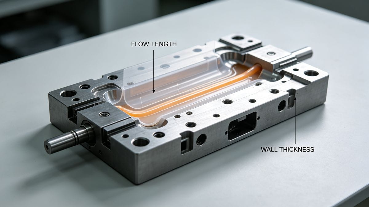 Diagram showing flow-length-to-thickness ratio in a mold