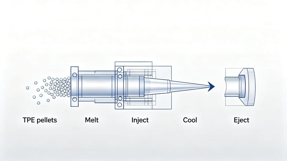 TPE Injection Molding Process Diagram showing the TPE injection molding process