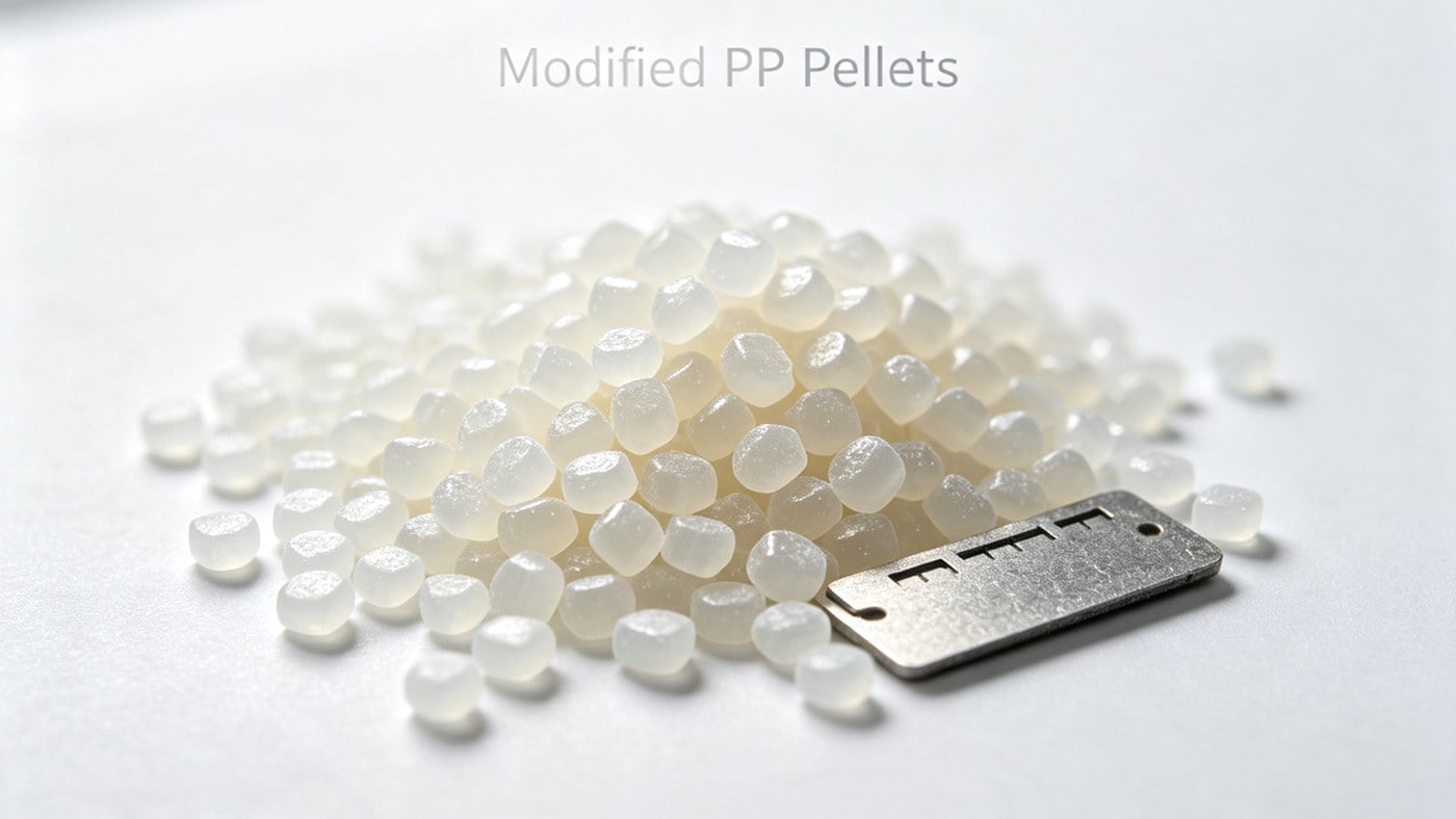 Modified Polypropylene (PP) material pellets for automotive bumpers.