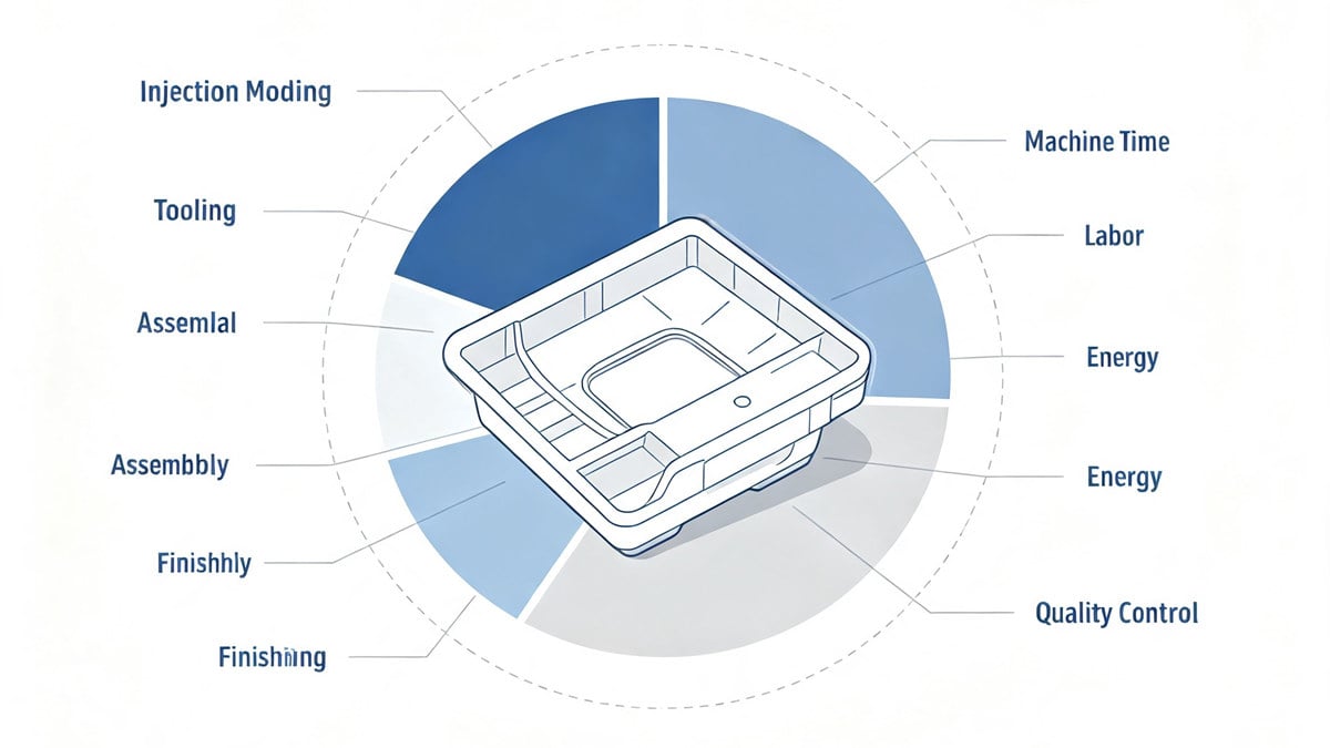 Anatomy of Injection Molding Costs A diagram breaking down the different cost components of an injection molding project