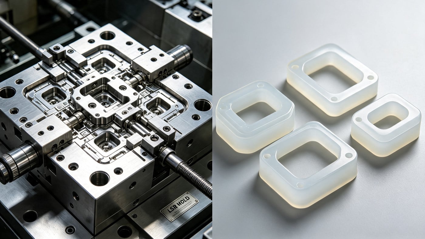 Precision LSR mold and finished flashless silicone rubber parts.