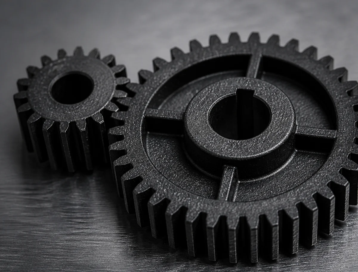 Black glass-fiber reinforced nylon gears with matte texture