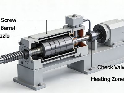 injection molding machine plasticizing unit components schematic for troubleshooting